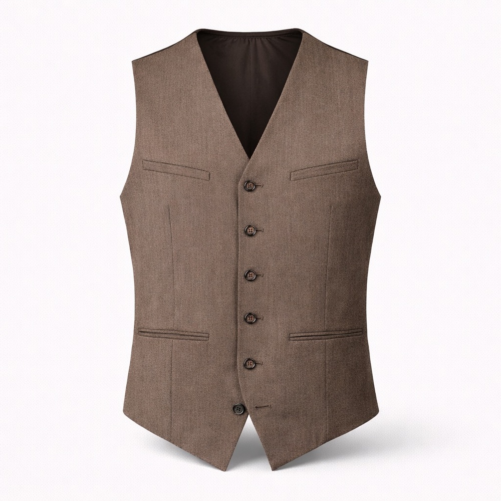 J.Ferrar Men's Herringbone Vest Tailored Quiet Luxury Soft Brown